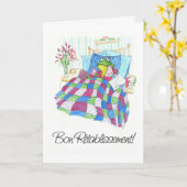 Fun Green Frog Get Well Soon Franse Groet Kaart (Gele Bloem)