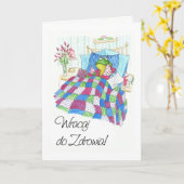 Fun Green Frog Get Well Soon Poolse Groet Kaart (Gele Bloem)