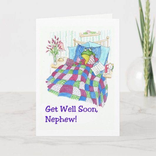 Fun Green Frog Get Well Soon voor neefje Kaart (Voorkant)