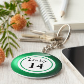 Fun Green Lucky Number Bingo Ball Theme Sleutelhanger (Zijkant)