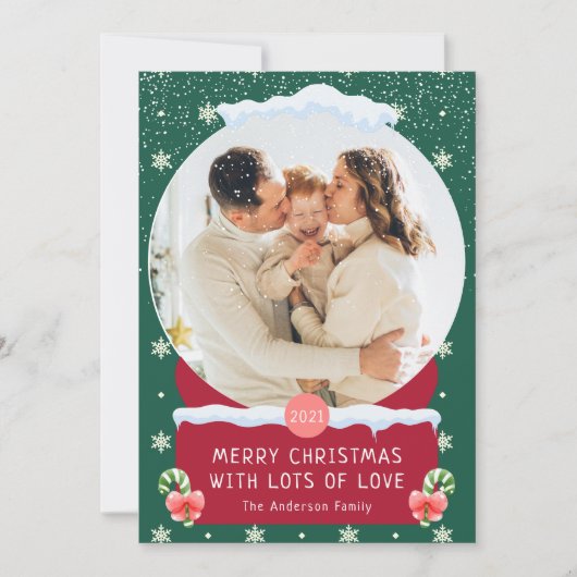 Fun Green Merry Wereldbol Snow-fotokaart Kaart (Voorkant)