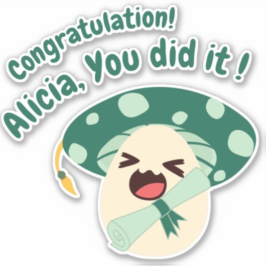 Fun Green Mushroom Afstudeerder Sticker (Voorkant)