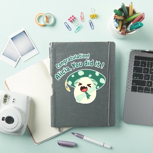 Fun Green Mushroom Afstudeerder Sticker (iPad Cover)