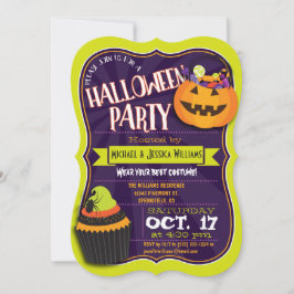 Fun Green & Paars Halloween Costume Party Kaart
