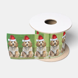 Fun Green Plaid Cockapoo Santa Dog Kerstmis Satijnen Lint