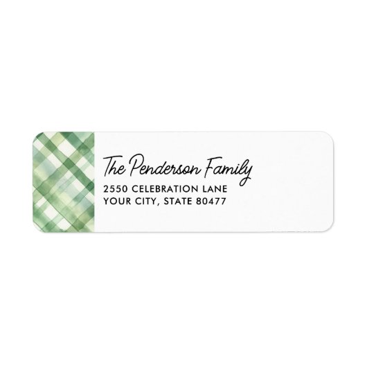 Fun Green Plaid Waterverf retouradres Etiket (Voorkant)
