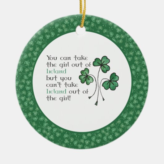Fun Green Shamrocks Irish Girl Ceramic Ornament (Voorkant)