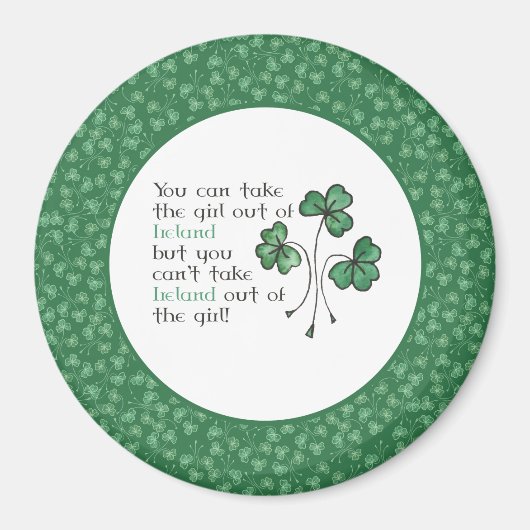 Fun Green Shamrocks Irish Girl Large Round Magnet (Voorkant)