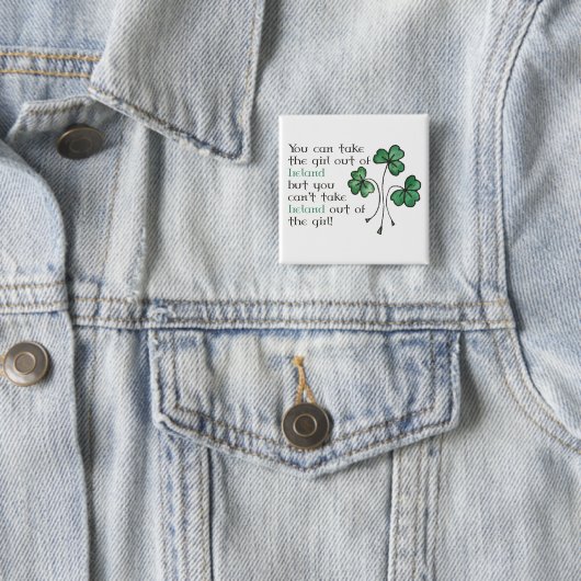 Fun Green Shamrocks Irish Girl Square Button (In situ)