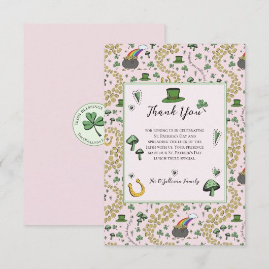 Fun Green St Patricks Day Ierse zegeningen Lunch Bedankkaart (Voorkant / Achterkant)