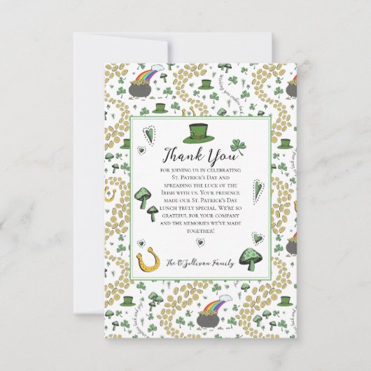 Fun Green St Patricks Day Ierse zegeningen Lunch Bedankkaart (Voorkant)