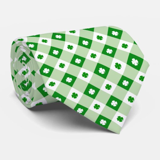Fun Green St Patrick's Day Lucky Clover Plaid Stropdas (Opgerold)