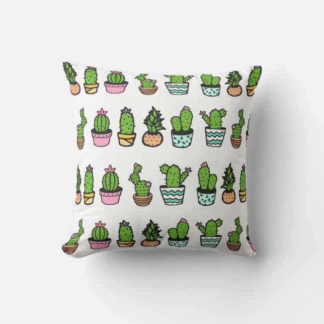 Fun Green & White Cactus Print Sierkussen (Voorkant)