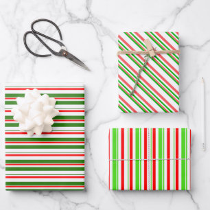 Fun Green, White, Red met kerst Thlepes Stripes Inpakpapier Vel