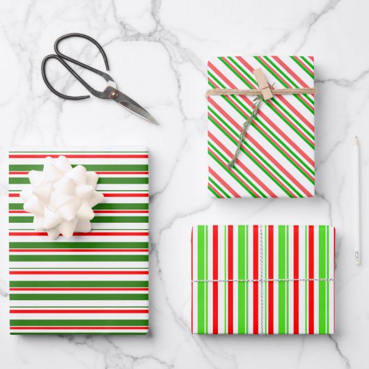 Fun Green, White, Red met kerst Thlepes Stripes Inpakpapier Vel (Voorkant)