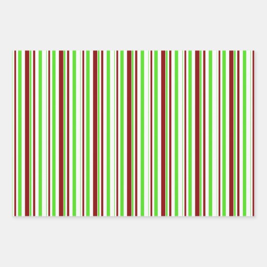 Fun Green, White, Red Stripes/Lines Pattern Inpakpapier Vel (Voorkant 2)