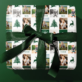 Fun Green Woodland Custom Photo Collage Monogram Cadeaupapier