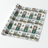 Fun Green Woodland Custom Photo Collage Monogram Cadeaupapier (Uitgerold)