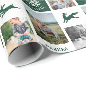 Fun Green Woodland Custom Photo Collage Monogram Cadeaupapier (Rol Hoek)