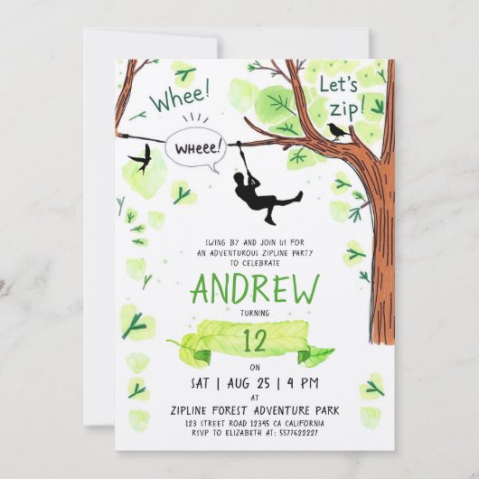 Fun Green Zipline Forest Adventure Waterverf Kaart (Voorkant)