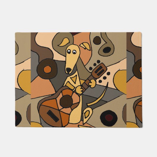Fun Greyhound Dog die gitar Modern Art speelt Deurmat (Voorkant)