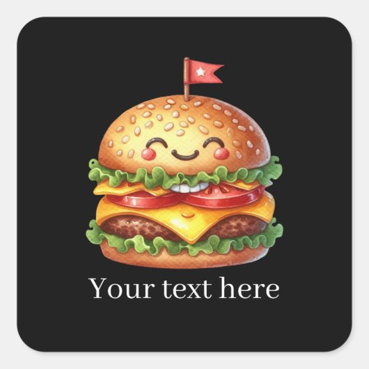 Fun grilled hamburger customizable vierkante sticker (Voorkant)