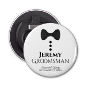 Fun Groomsman Wedding Favor Black Stropdas Tuxedo Button Flesopener (Voorkant)