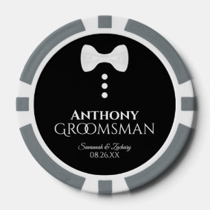 Fun Groomsman Wedding Favor White Bow Stropdas Tux Poker Chips