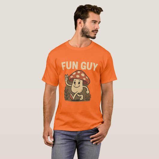 “Fun Guy” Mushroom T-Shirt – Cute Cartoon Pun Tee  (Voorkant volledig)