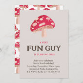 Fun Guy Mushroom Thema verjaardagsuitnodiging Kaart (Voorkant / Achterkant)