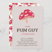 Fun Guy Mushroom Thema verjaardagsuitnodiging Kaart (Voorkant / Achterkant)