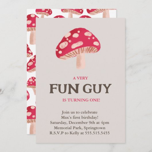 Fun Guy Mushroom Thema verjaardagsuitnodiging Kaart (Voorkant / Achterkant)