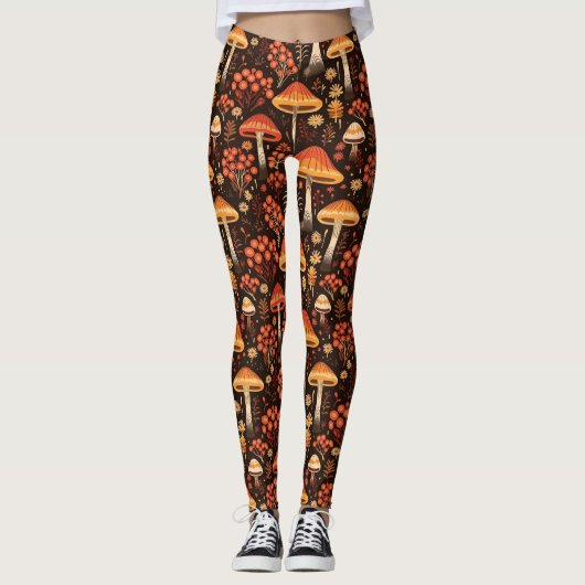 Fun Guy Mushrooms Herfst Pattern Leggings (Voorkant)