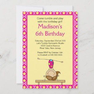 Fun Gymnastics Kids Birthday Party Invitation Kaart