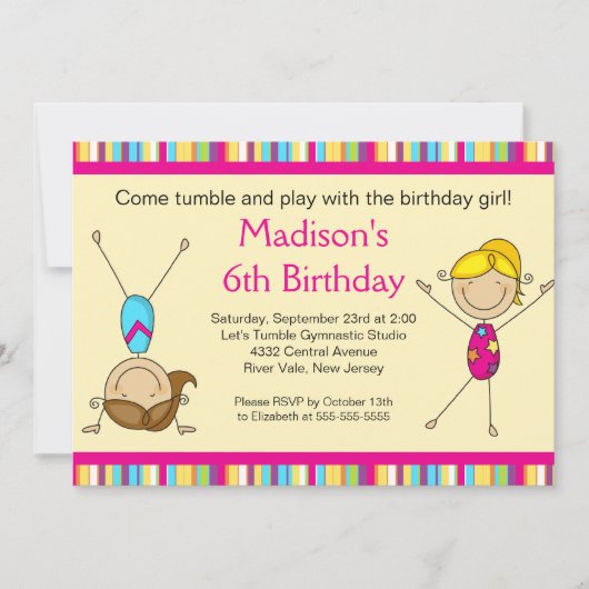 Fun Gymnastics Kids Birthday Party Invitation Kaart (Voorkant)