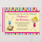 Fun Gymnastics Kids Birthday Party Invitation Kaart (Voorkant / Achterkant)