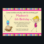 Fun Gymnastics Kids Birthday Party Invitation Kaart<br><div class="desc">Begin je feest meteen met onze leuke stokfiguur gymnast meisjes gymnastiek Birthday party Invitation met de meest kutste jonge gymnastiekmeisjes die klaar zijn om te koelen. Perfecte uitnodiging voor de verjaardagsfeestdag van je kleine gymnastiekster. Pas je aan met je informatie en je bent klaar om te gaan! In onze winkel...</div>