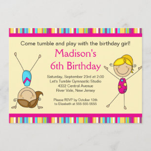 Fun Gymnastics Kids Birthday Party Invitation Kaart