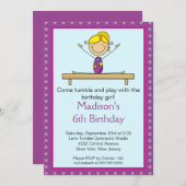 Fun Gymnastics Kids Birthday Party Invitation Kaart (Voorkant / Achterkant)