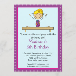 Fun Gymnastics Kids Birthday Party Invitation Kaart