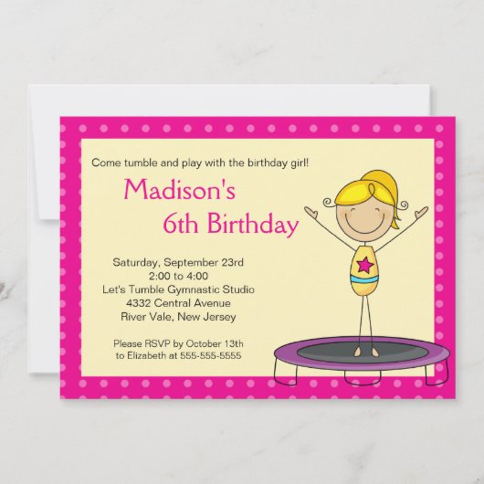Fun Gymnastics Kids Birthday Party Invitation Kaart (Voorkant)