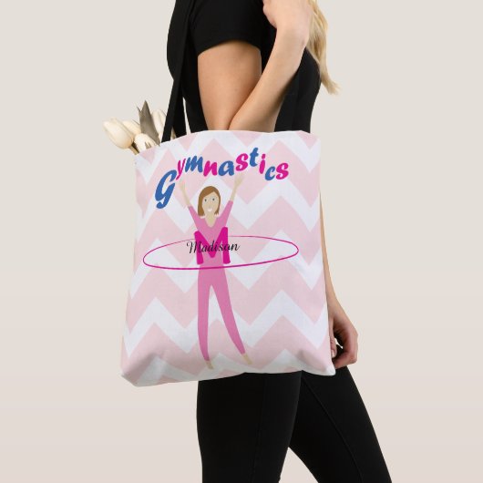 Fun Gymnastics text Pink hula hoop girl Monogram Tote Bag (Dichtbij)