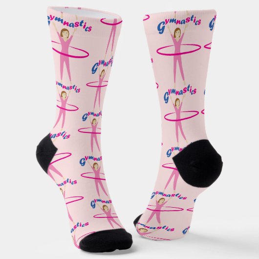 Fun Gymnastics text Pink hula hoop girl Sokken (Gebogen)