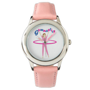 Fun Gymnastics text with Pink hula hooping girl Horloge