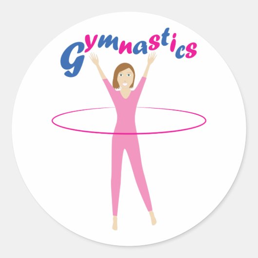 Fun Gymnastics text with Pink hula hooping girl Ronde Sticker (Voorkant)