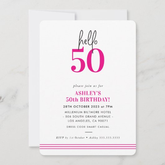 FUN hallo 50 modern 50ste verjaardagsfeest roze Kaart (Voorkant)