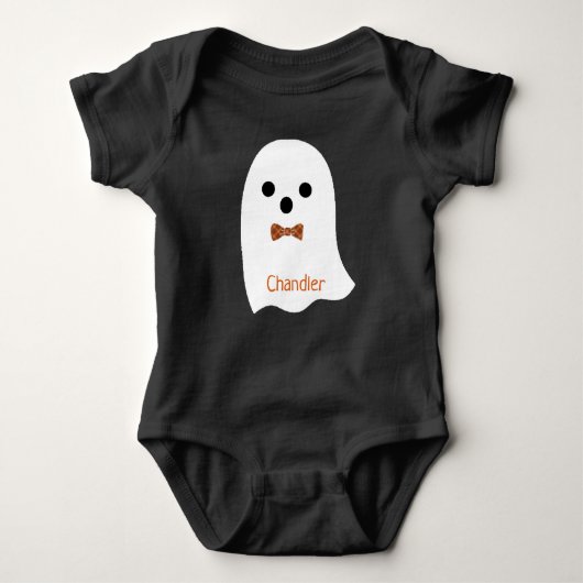 Fun Halloween Boy Ghost Pset Bow Naam Baby Romper (Voorkant)