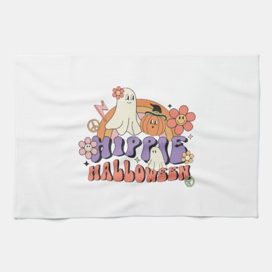 Fun Halloween Designs Hippie Halloween Retro Theedoek (Horizontaal)