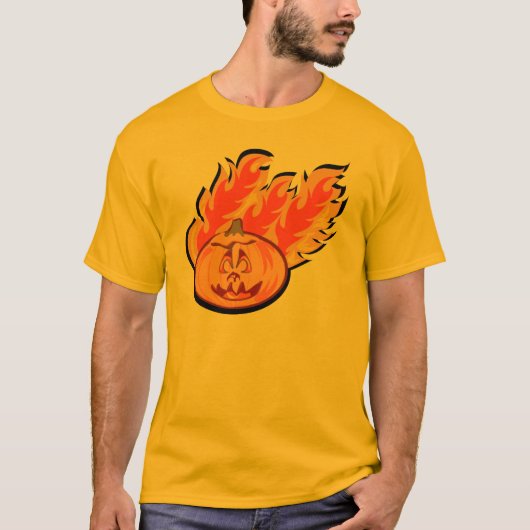 Fun Halloween Flaming Pumpkin Cartoon Art T-shirt (Voorkant)