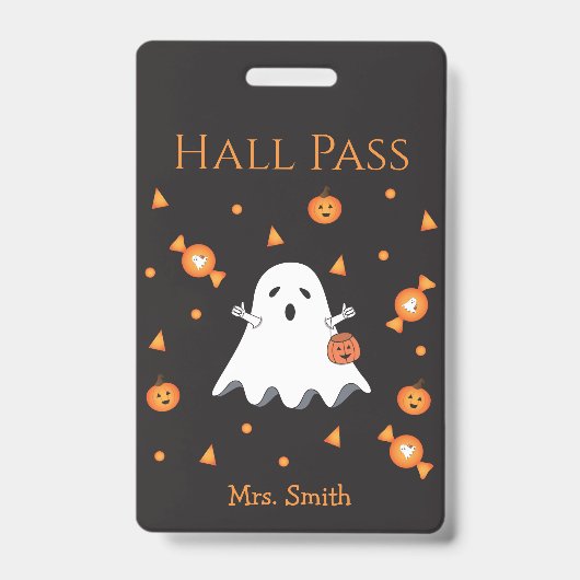 Fun Halloween Ghost Hall Pass Badge (Voorzijde)